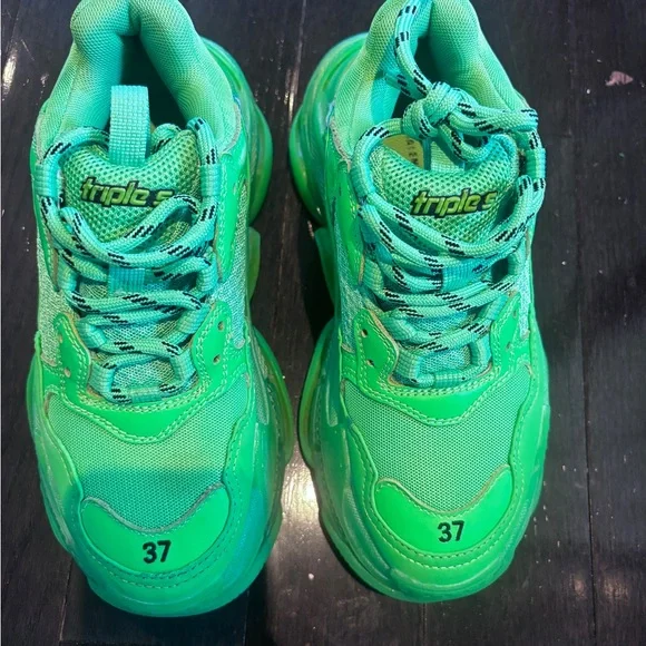 Balenciaga Triple S EU 37 Green Chunky Sneakers - Picture 2 of 9